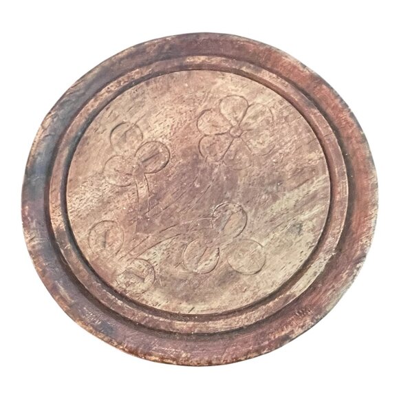 Vtg Teak Wood Coaster Set Brass Inlay Caddy & Hand-Carved Coasters 3 3/8" India - Picture 9 of 14